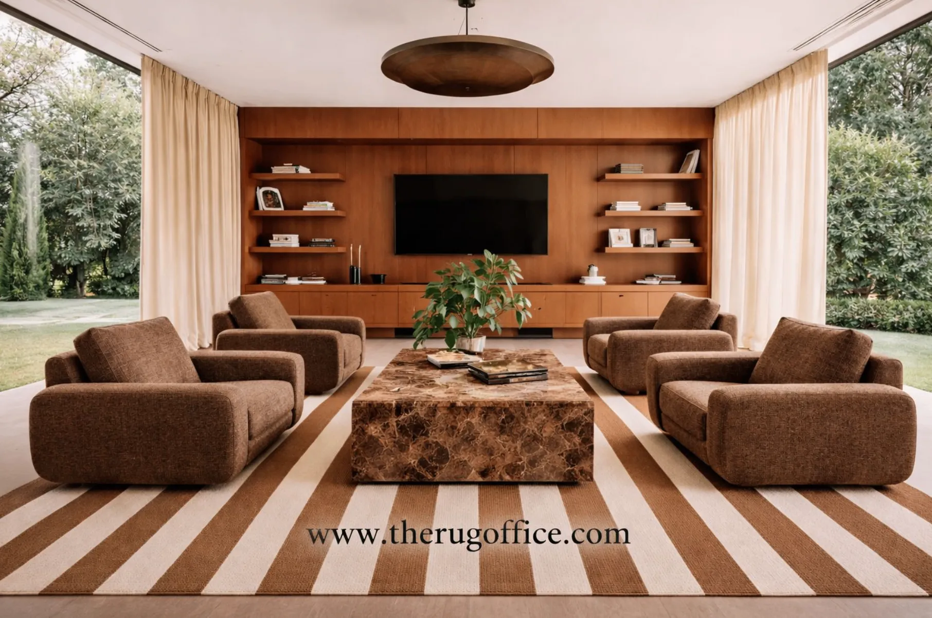 Hand-knotted wool rug styled in a modern living room