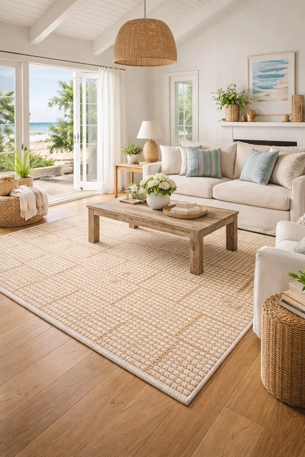 Luxury rug styled in a contemporary London living room